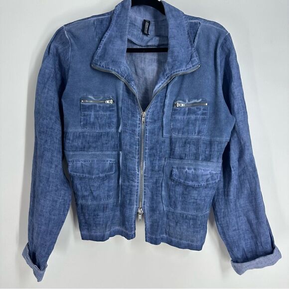 INIZIO Women’s Zip Linen Cropped Blue Light Jacket Sz L - Picture 1 of 6